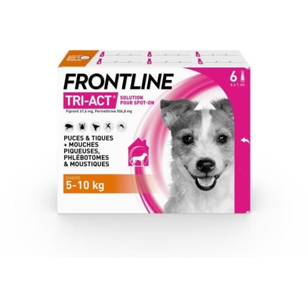FRONTLINE 6 Pipettes Tri-Act Chiens S - 5 a 10 kg -puces, tiques, moustiques, phlébotomes et mouches piqueuses