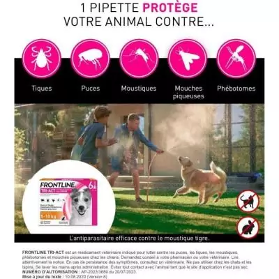 Protégez votre chien de 5 à 10 kg contre les parasites avec FRONTLINE 6 Pipettes Tri-Act