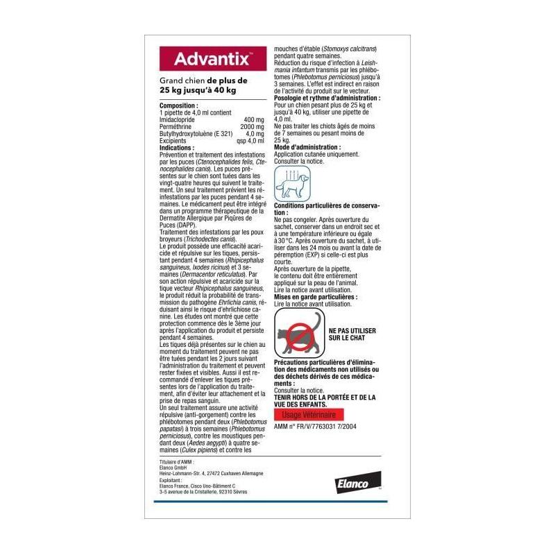 Advantix Chien Grande Race 25-40kg: Solution Antiparasitaire