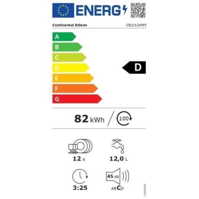 Lave-vaisselle encastrable Continental Edison 12 couverts - Blanc