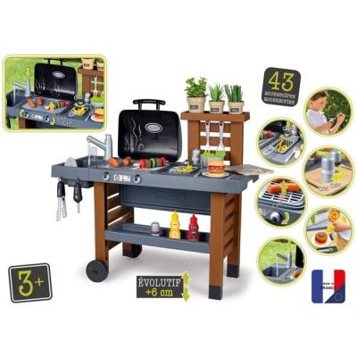 Cuisine d'Extérieur Évolutive Smoby - Grill et Plancha - 40 Accessoires - Fabriqué en France