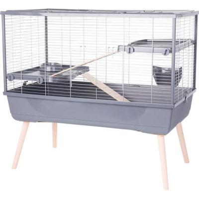 Cage rongeur surélevée pour lapin - 2 étages - Gris
