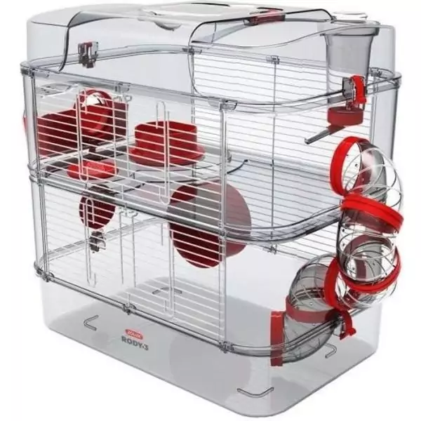 ZOLUX Cage sur 2 étages Rody3 duo pour hamsters, souris et gerbilles - L 41 x p 27 x h 40,5 cm - Grenadine