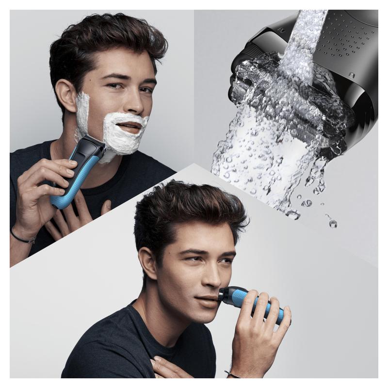 Braun Series 3 Shave&Style 3010BT Rasoir à grille Tondeuse Noir, Bleu