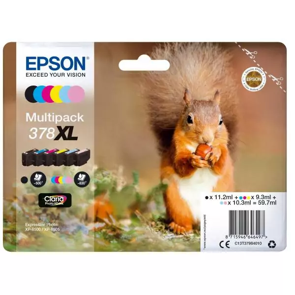 Cartouches d'encre Epson Multipack 378 XL - Noir, Jaune, Cyan, Magenta, Magenta clair, Cyan clair