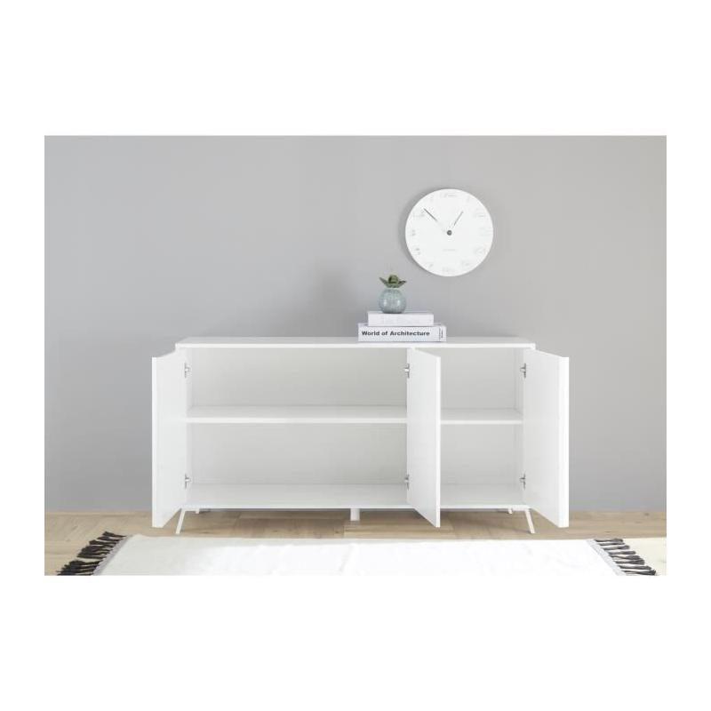 Buffet CITIZEN Blanc Brillant 3 Portes - 156x40x84 cm