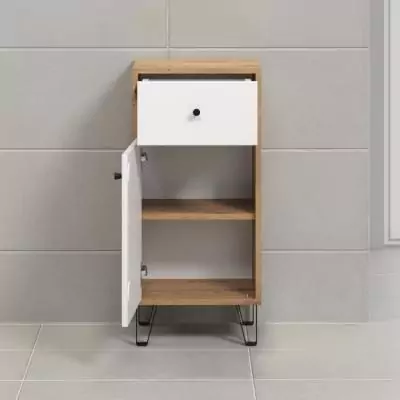 Armoire de salle de bain mat blanc et chêne - Pratique et élégante