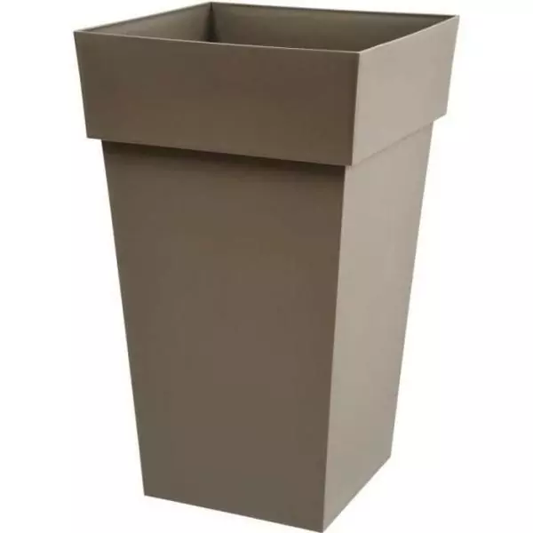 Pot de fleurs haut Carré 39 cm - EDA - Toscane - 62 L - 39 x 39 x H. 65 cm - Taupe
