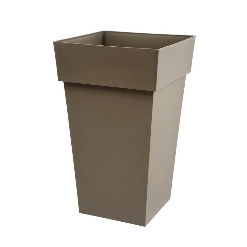 Pot de fleur carré haut Toscane - 39 x 39 x H 65 cm - Taupe
