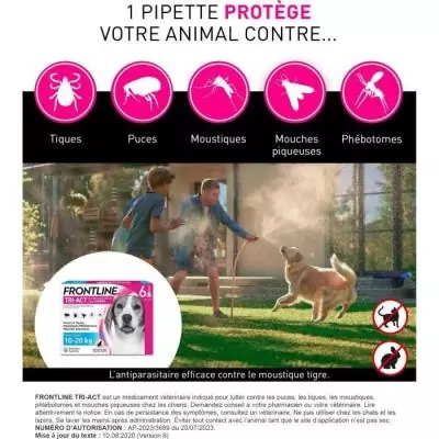 Pipettes FRONTLINE Tri-Act M pour chiens 10-20 kg Pipettes FRONTLINE Tri-Act M pour chiens 10-20 kg