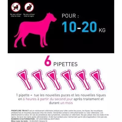 Pipettes FRONTLINE Tri-Act M pour chiens 10-20 kg Pipettes FRONTLINE Tri-Act M pour chiens 10-20 kg