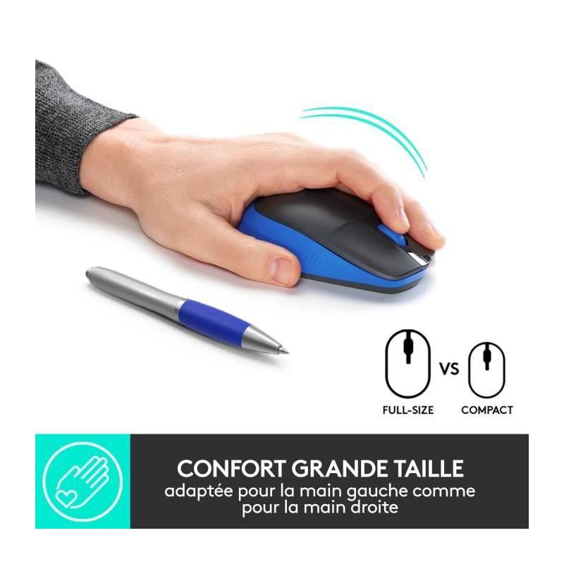 Souris ergonomique sans fil Logitech M190 - Bleu