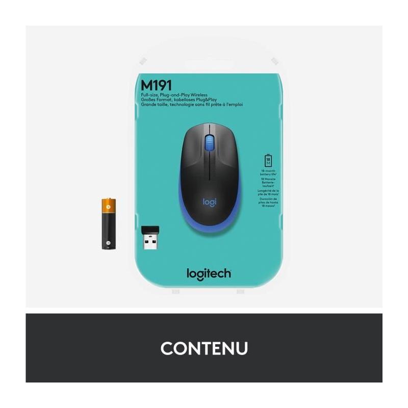 Souris ergonomique sans fil Logitech M190 - Bleu