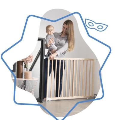 Barrière de Sécurité Déco Pop : Extensible 63-106cm, Bois Naturel