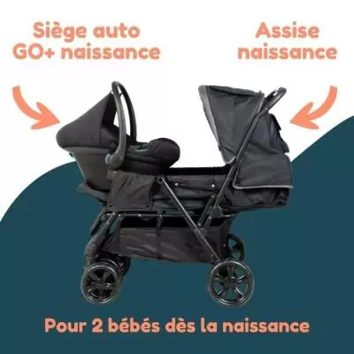 Poussette Double BAMBISOL: Toute équipée avec habillage pluie
