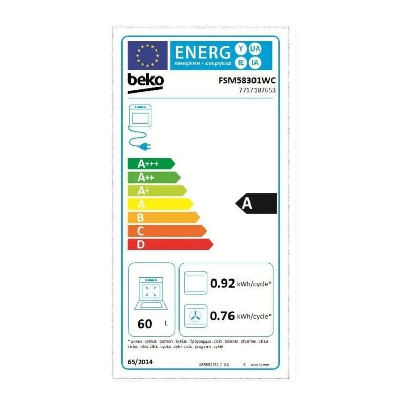 Cuisinière induction BEKO FSM58301WC - Compacte et performante