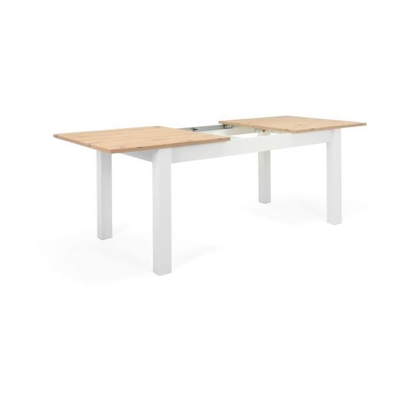 Table à manger extensible BERGEN - Décor chêne artisan et blanc