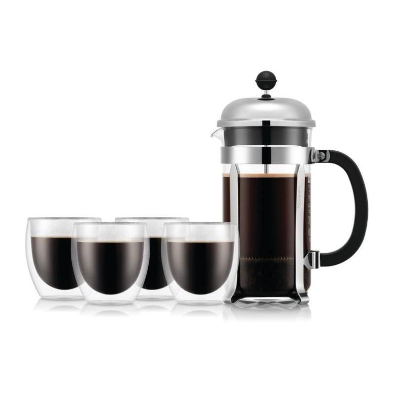 Cafetière à piston BODUM CHAMBORD SET + 4 verres PAVINA - Ensemble élégant