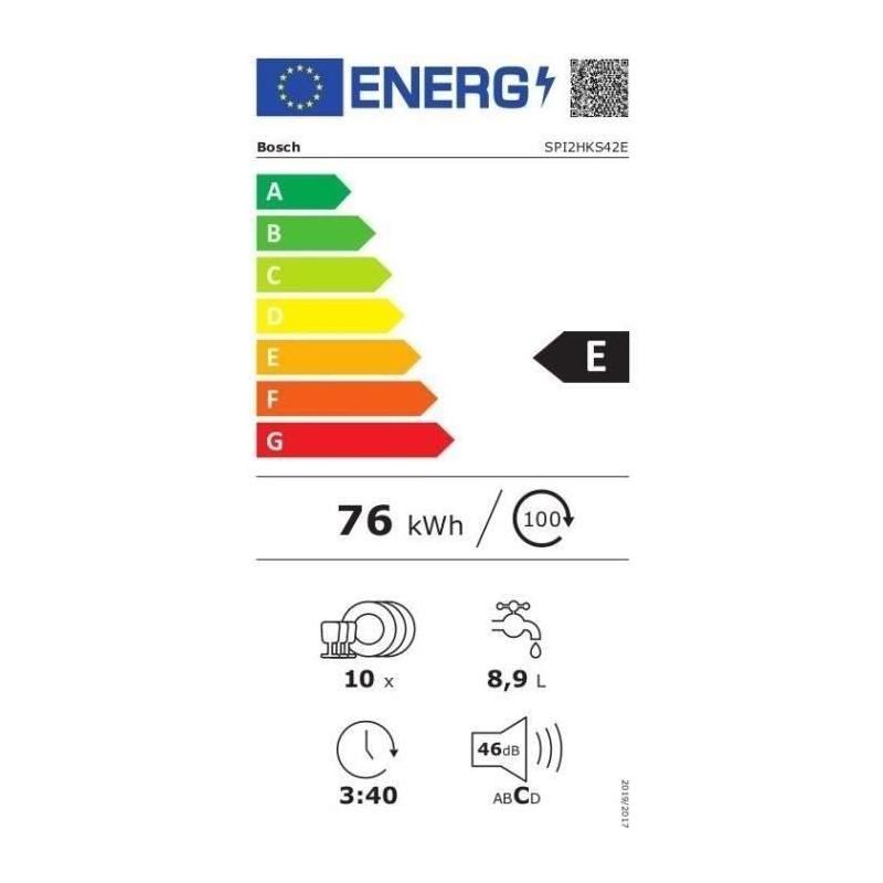 Bosch Serie 2 SPI2HKS42E lave-vaisselle Semi-intégré 10 couverts E