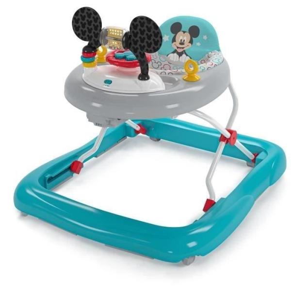 DISNEY BABY Trotteur bébé évolutif et pliable 2-en-1 - Mickey - Jouet d'éveil amovible intégré, Musique, Lumieres, Hauteur