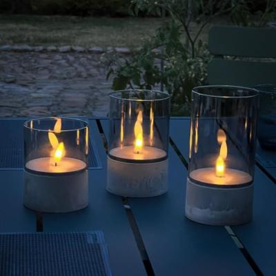 Lot de 3 lampes LED à poser style bougie pour jardin - Gris et verre fumé