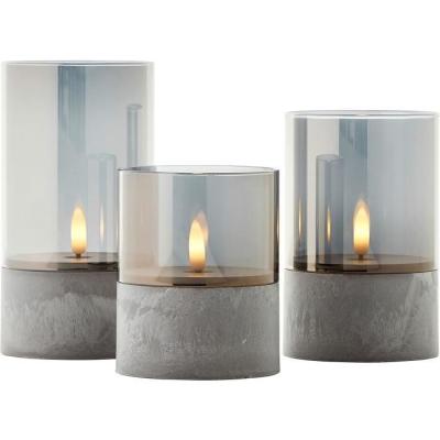 Lot de 3 lampes LED à poser style bougie pour jardin - Gris et verre fumé