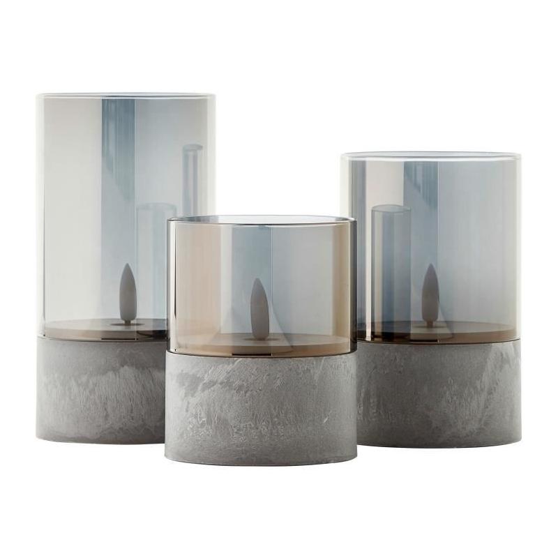 Lot de 3 lampes LED à poser style bougie pour jardin - Gris et verre fumé