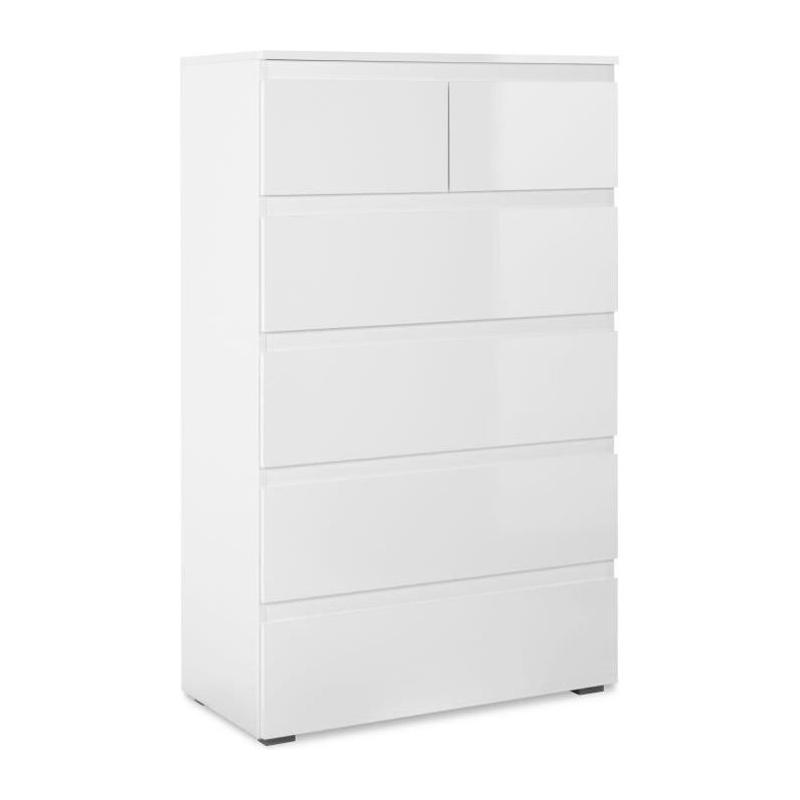 Commode CAPETOWN Blanc Brillant - 6 Tiroirs - L80cm