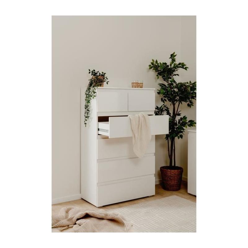 Commode CAPETOWN Blanc Brillant - 6 Tiroirs - L80cm