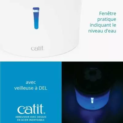 Fontaine à eau pour chat : CATIT - Fleur 3L - LED - Blanc
