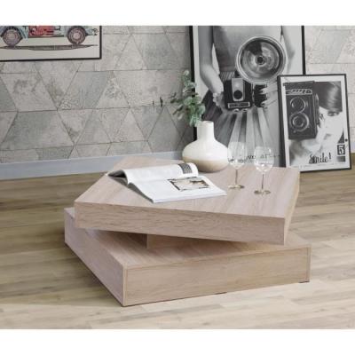 Table basse plateau rotatif - Un carré de chêne moderne