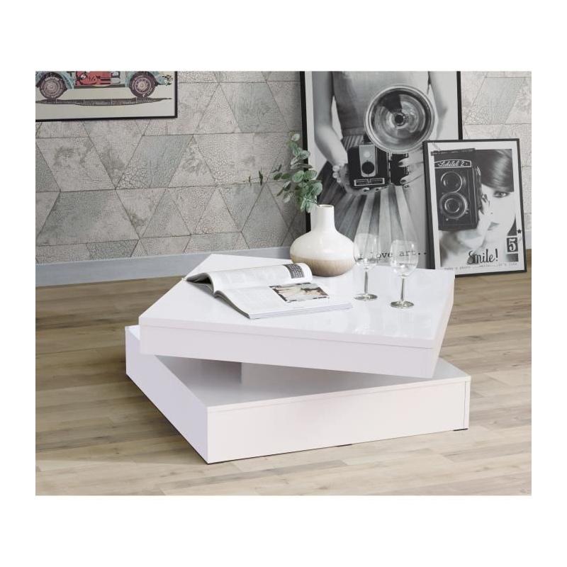 Table basse plateau rotatif - Carré Blanc brillant - 78 x 78 x 36 cm