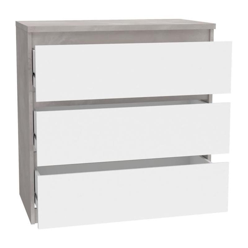 Commode CHELSEA 3 Tiroirs - Blanc/Béton Clair - L 77,2 x P 42 x H 79,9 cm