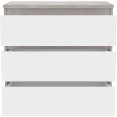 Commode CHELSEA 3 Tiroirs - Blanc/Béton Clair - L 77,2 x P 42 x H 79,9 cm
