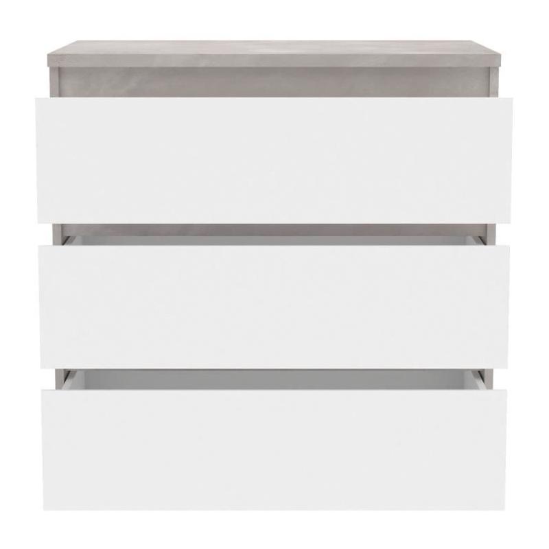 Commode CHELSEA 3 Tiroirs - Blanc/Béton Clair - L 77,2 x P 42 x H 79,9 cm