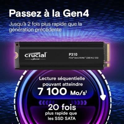 CRUCIAL P310 SSD Interne 2TB Gen4 NVMe M.2 - Rapide jusqu'à 7100 Mo/s
