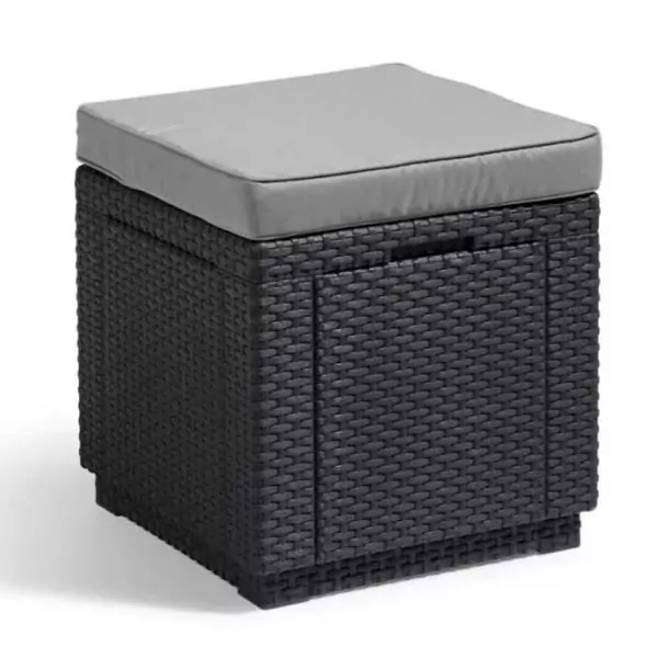 Table-pouf de jardin Keter - ALLIBERT by KETER - Cube avec coussin - Gris graphite - 47,1 L
