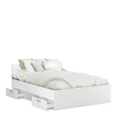 Lit adulte MICHIGAN 140x190 cm avec rangements - Blanc