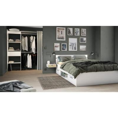 Lit adulte MICHIGAN 140x190 cm avec rangements - Blanc