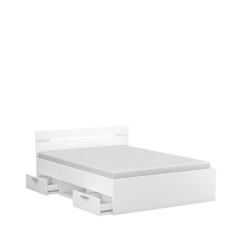 Lit adulte MICHIGAN 140x190 cm avec rangements - Blanc