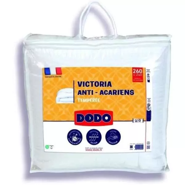 DODO Couette tempérée 300gr/m² anti-acarians VICTORIA 240x260 cm blanc