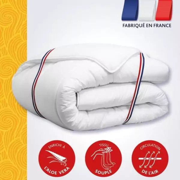 Couette 140x200 cm DODO ALoe - Tempérée - 300G/m² - Couette 1 personne - Douce et Confortable - Blanc