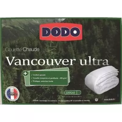 Couette tempérée Vancouver Ultra 220x240cm 300gr/m² Blanc DODO