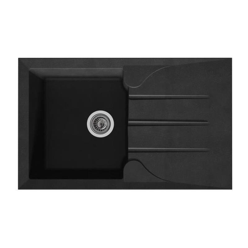 Évier cuisine encastrable 1 bac + 1 égouttoir Aloa - Résine - 81 x 50 cm - Noir