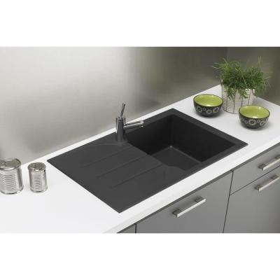 Évier cuisine encastrable 1 bac + 1 égouttoir Aloa - Résine - 81 x 50 cm - Noir