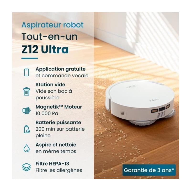 EZICLEAN All In One Z12 Ultra - Robot aspirateur laveur connecté