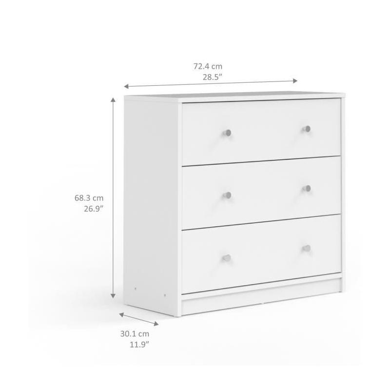 Commode de chambre OREGON - 3 tiroirs - Blanc Moderne