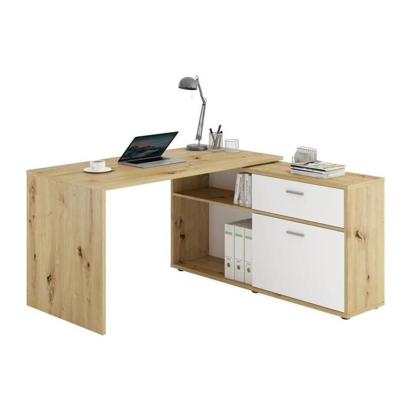 Bureau d'angle Diego - Chene/blanc brillant - L138 x H75 cm