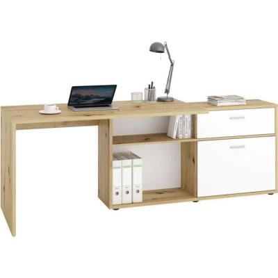 Bureau d'angle Diego - Chene/blanc brillant - L138 x H75 cm