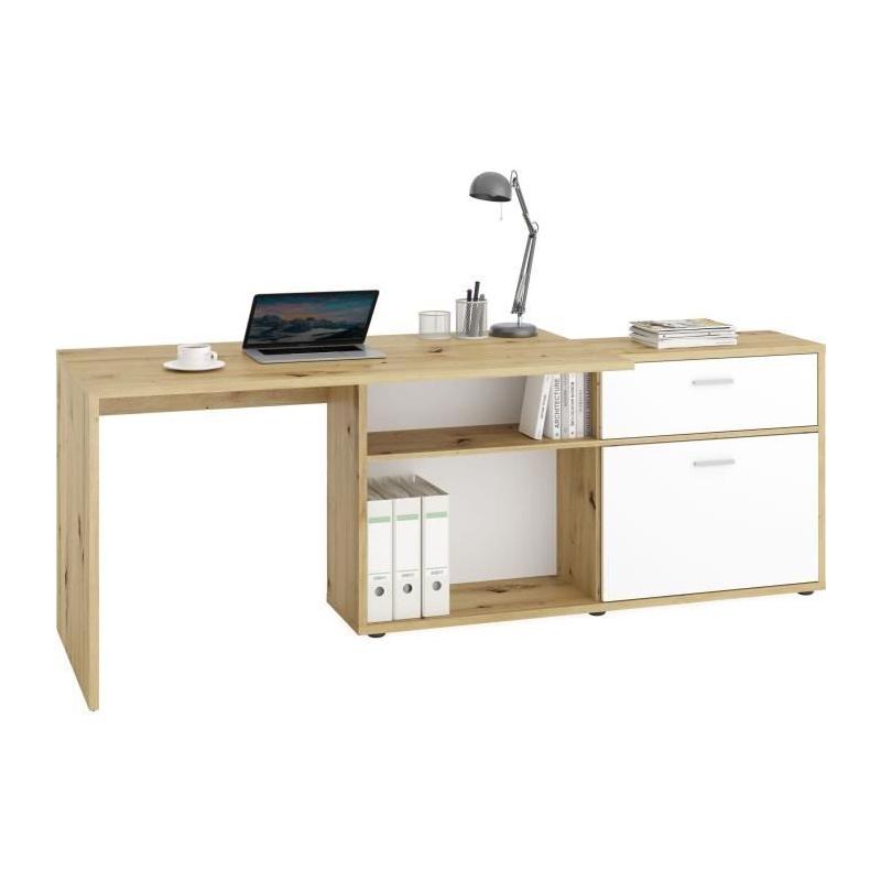 Bureau d'angle Diego - Chene/blanc brillant - L138 x H75 cm